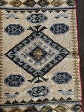 Load image into Gallery viewer, Vintage Turkish Double-sided Blue and Ivory Kilim Rug
