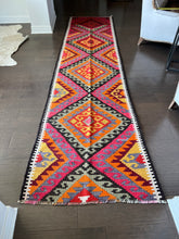 Load image into Gallery viewer, Vintage Turkish Kilim Pink, Red and Yellow Runner Rug
