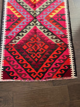 Load image into Gallery viewer, Vintage Turkish Kilim Pink, Red and Yellow Runner Rug
