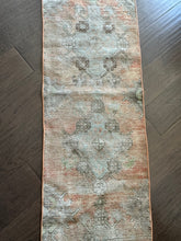 Load image into Gallery viewer, Vintage Turkish Coral, light blue and green Runner Rug
