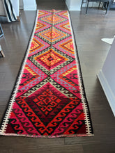 Load image into Gallery viewer, Vintage Turkish Kilim Pink, Red and Yellow Runner Rug
