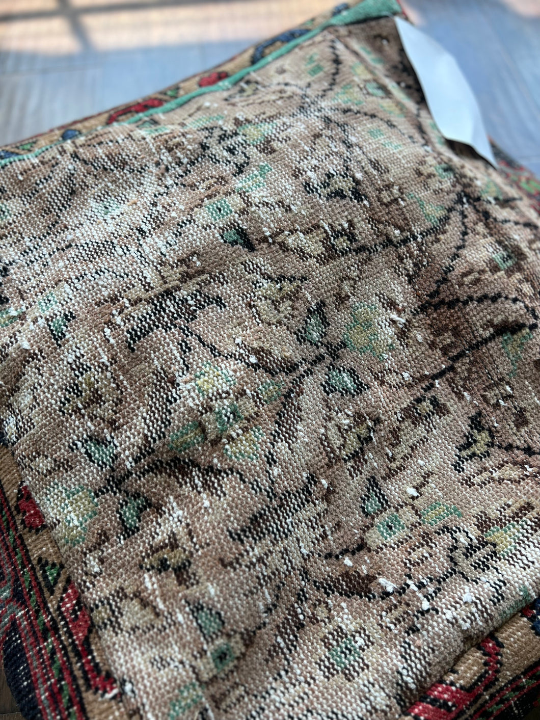 Vintage Turkish Rug Pouf Green and Maroon