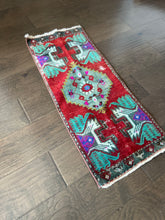Load image into Gallery viewer, Vintage Turkish Red, Gray and Turquoise Ruggie Rug
