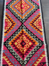 Load image into Gallery viewer, Vintage Turkish Kilim Pink, Red and Yellow Runner Rug
