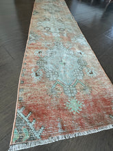 Load image into Gallery viewer, Vintage Turkish Coral, light blue and green Runner Rug
