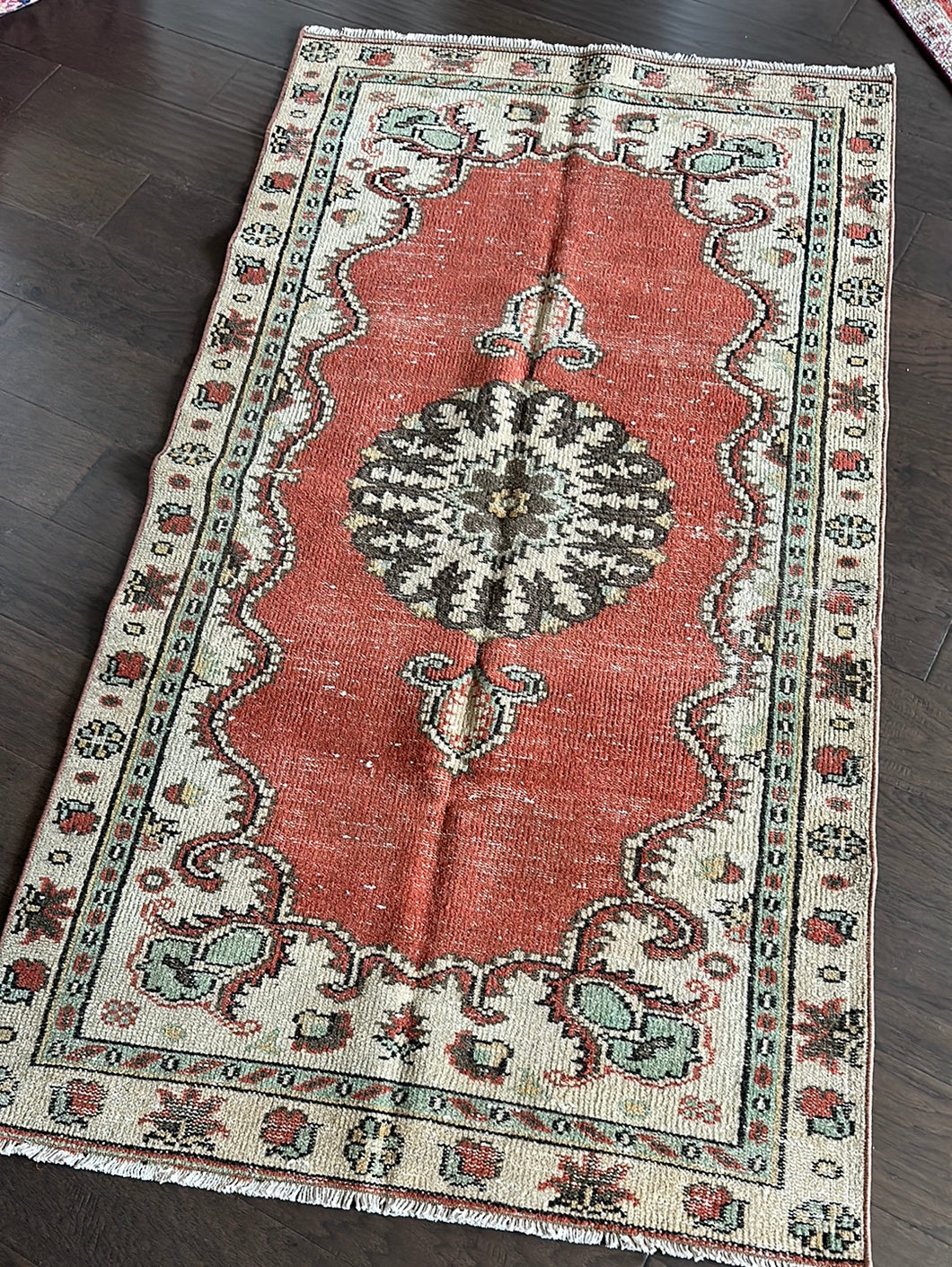 Vintage Turkish Rust and Sage Accent Rug