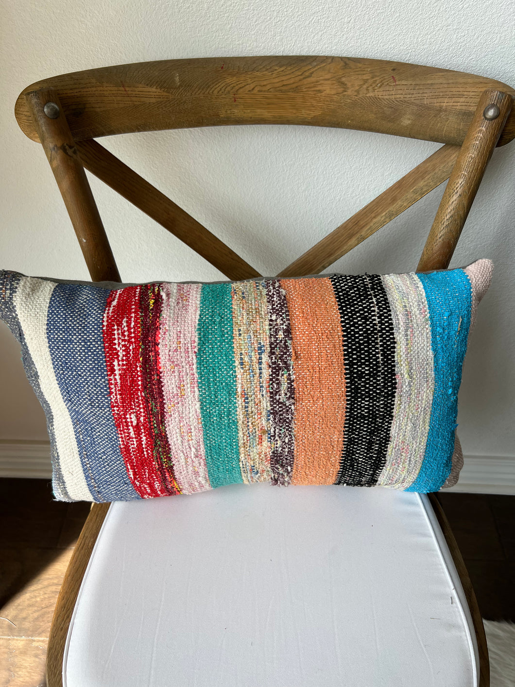 Vintage Turkish Lumbar Stripe Rug Pillow