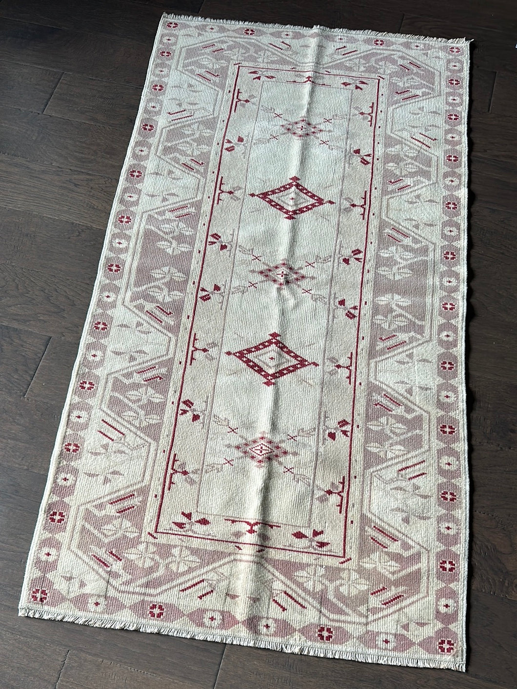 Vintage Turkish Taupe and Red Accent Rug