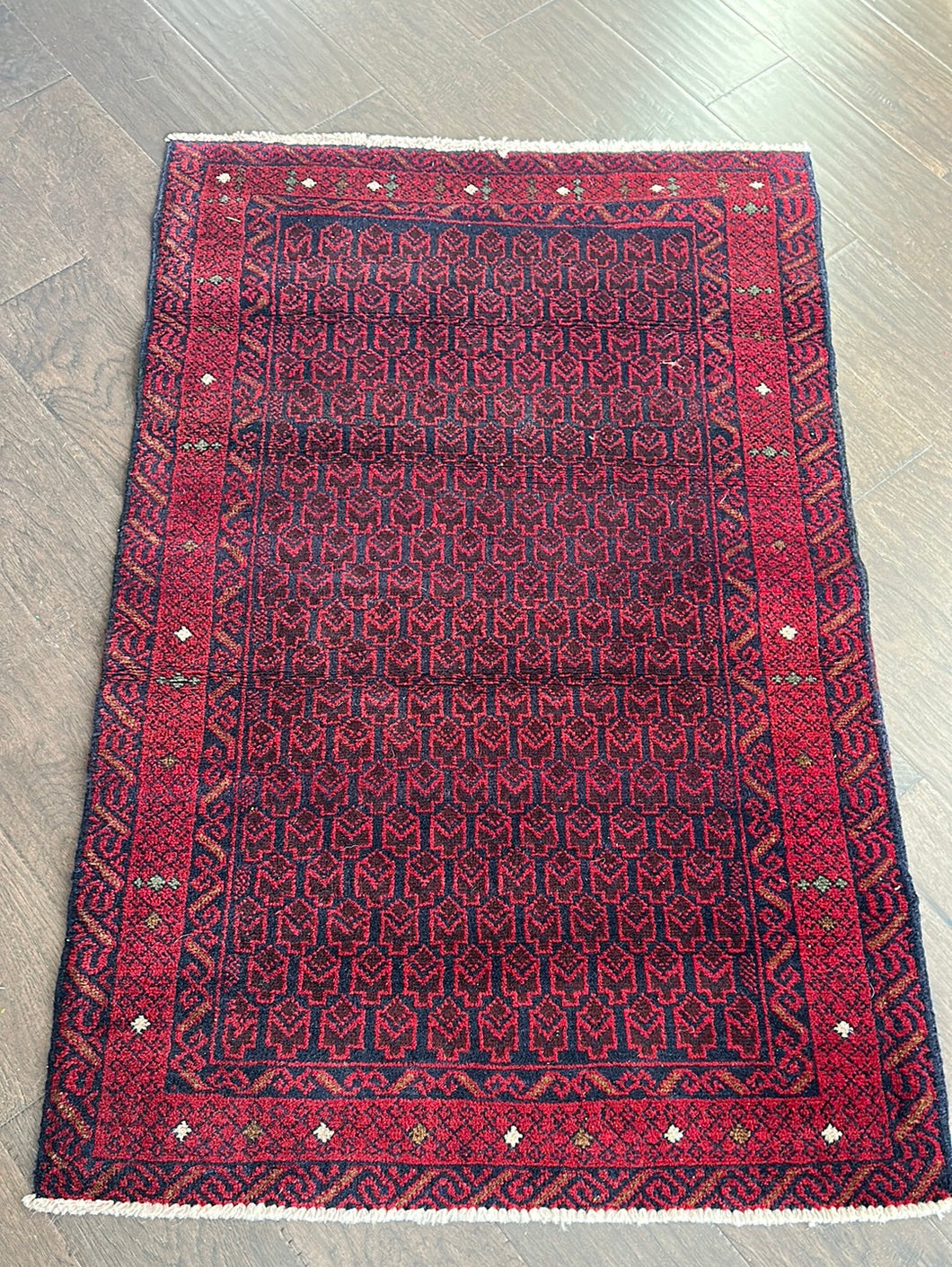 Vintage Turkish Red and Navy Accent Rug