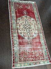 Load image into Gallery viewer, Vintage Turkish Brick and Green/Ivory Runner Rug
