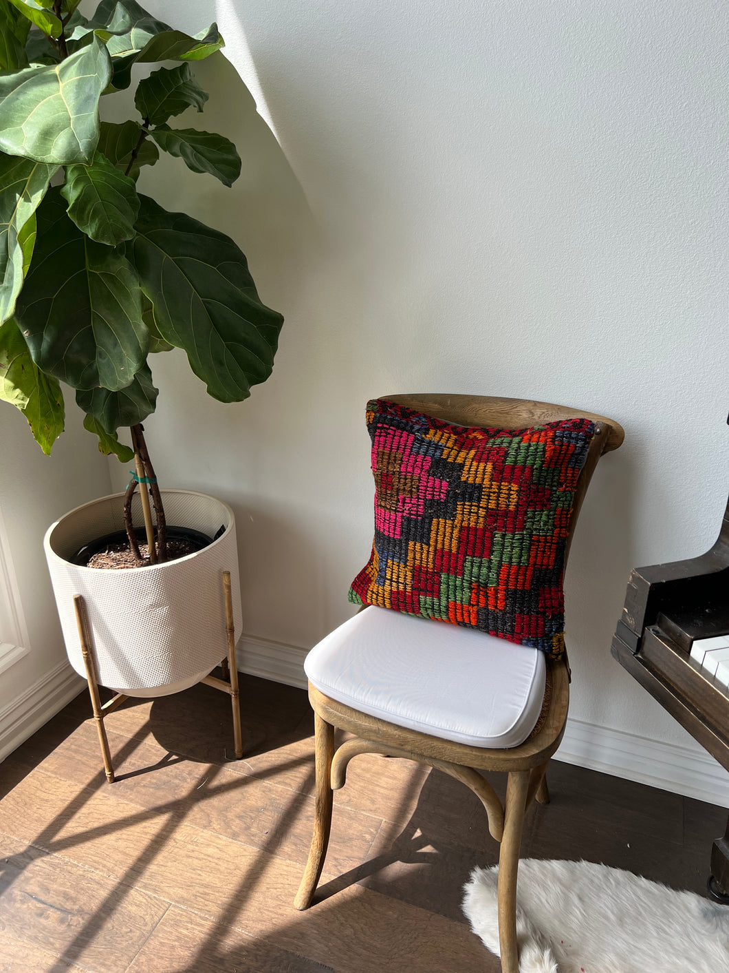 Vintage Turkish Colorful Geometric Rug Pillow