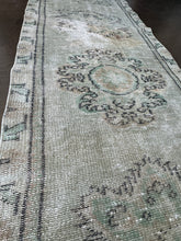 Load image into Gallery viewer, Vintage Turkish Neutral Green Runner Rug
