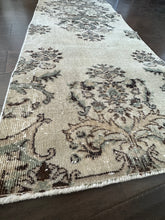 Load image into Gallery viewer, Vintage Turkish Green Beige and Ecru Runner Rug

