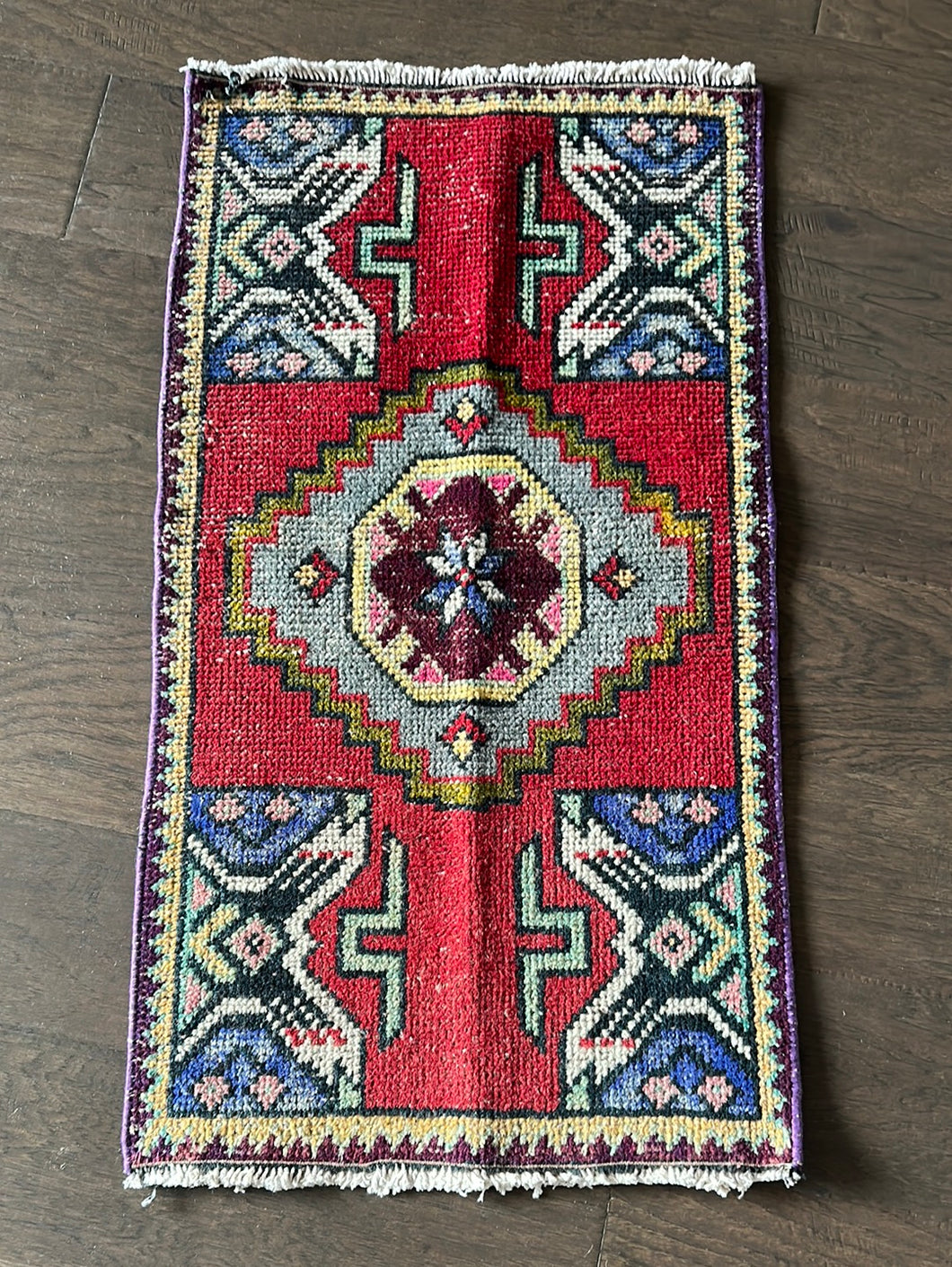 Vintage Turkish Red and Blue Ruggie Rug