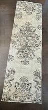 Load image into Gallery viewer, Vintage Turkish Green Beige and Ecru Runner Rug
