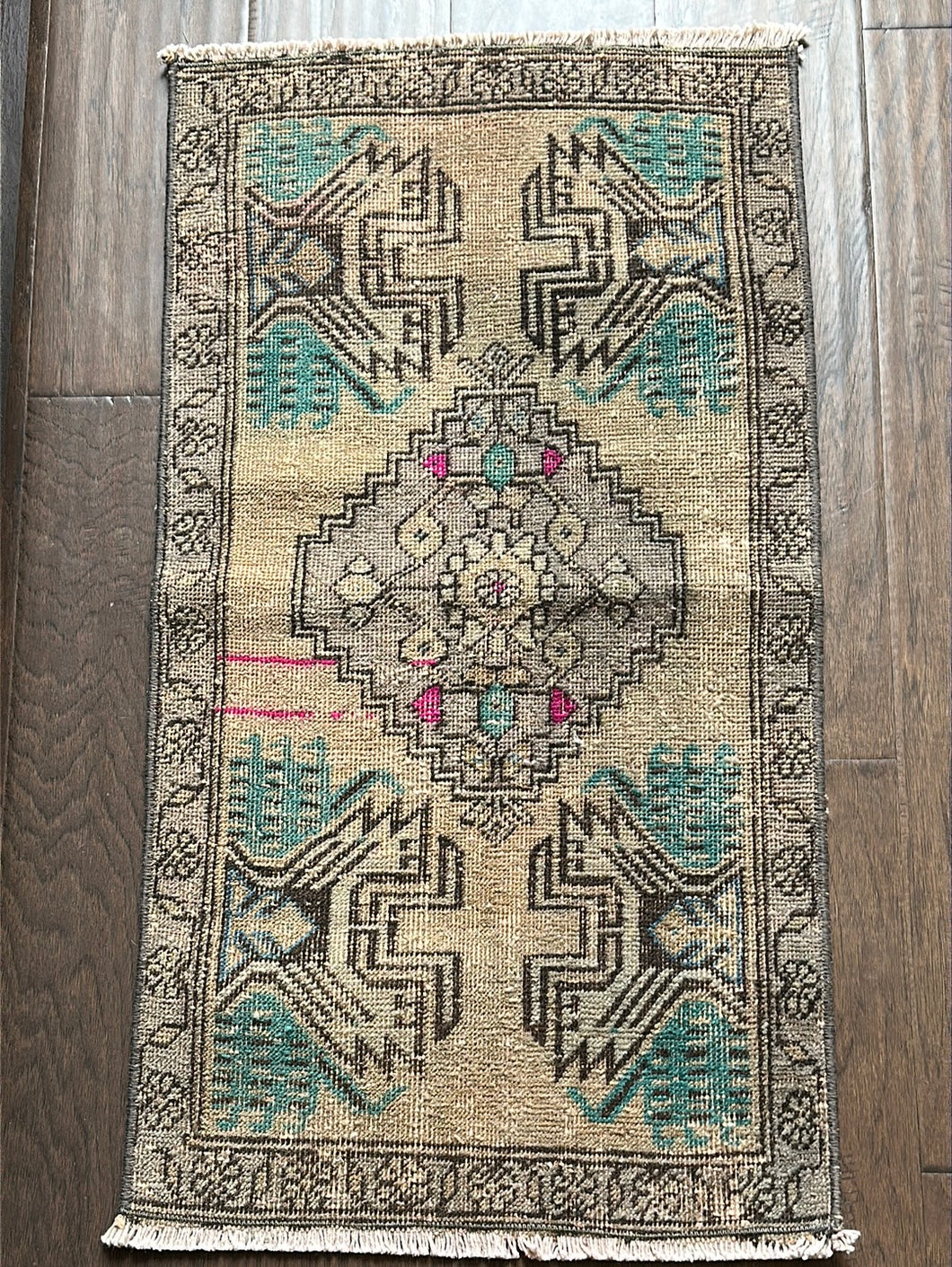 Vintage Turkish Neutral and Turquoise Ruggie