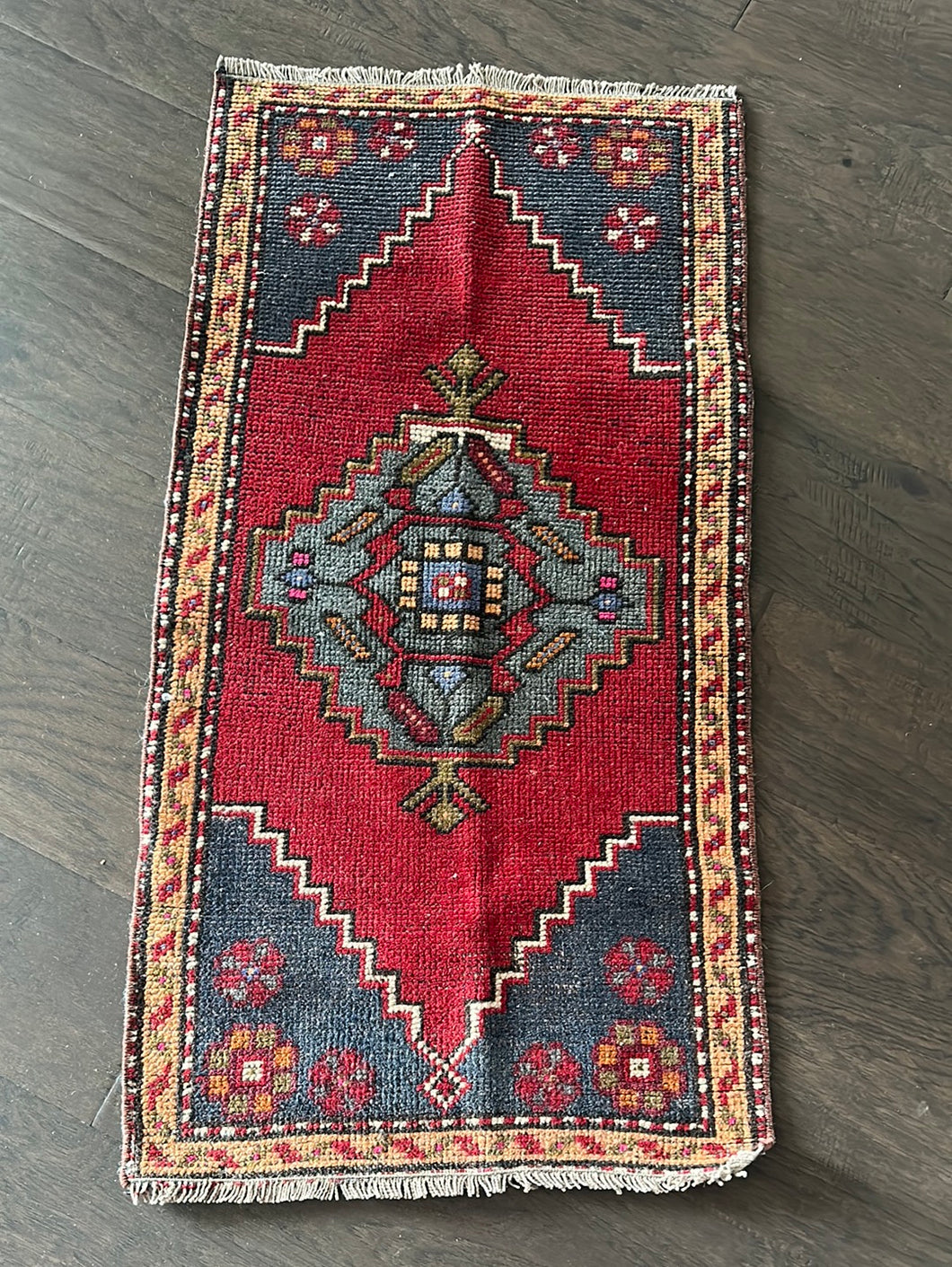 Vintage Turkish Gray and Red Ruggie Rug