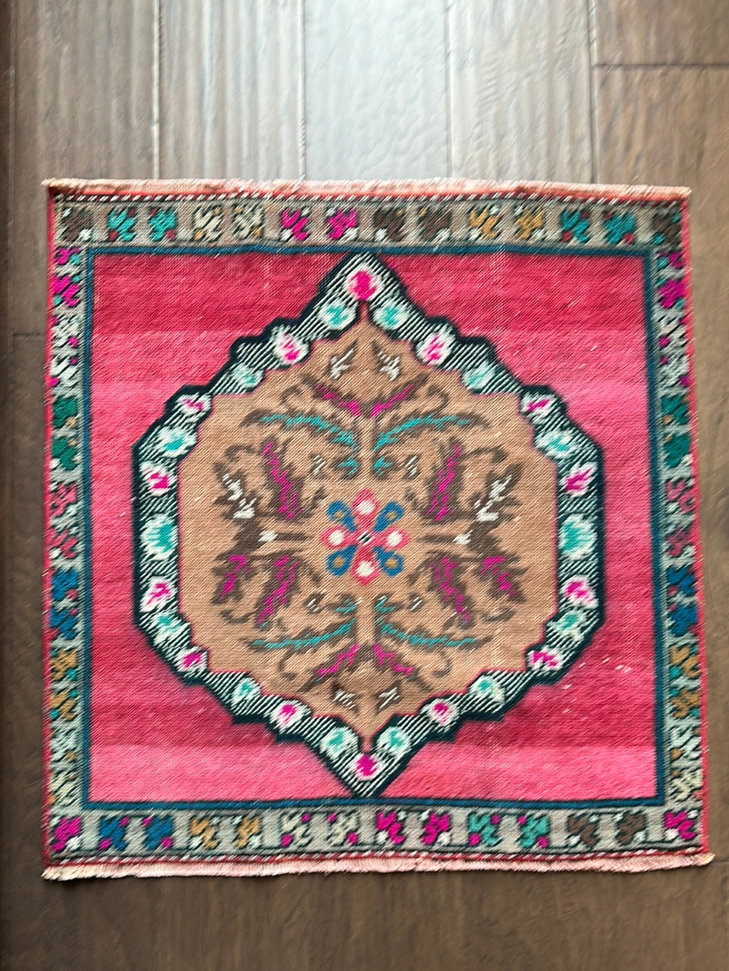 Vintage Turkish Pink Square Rug